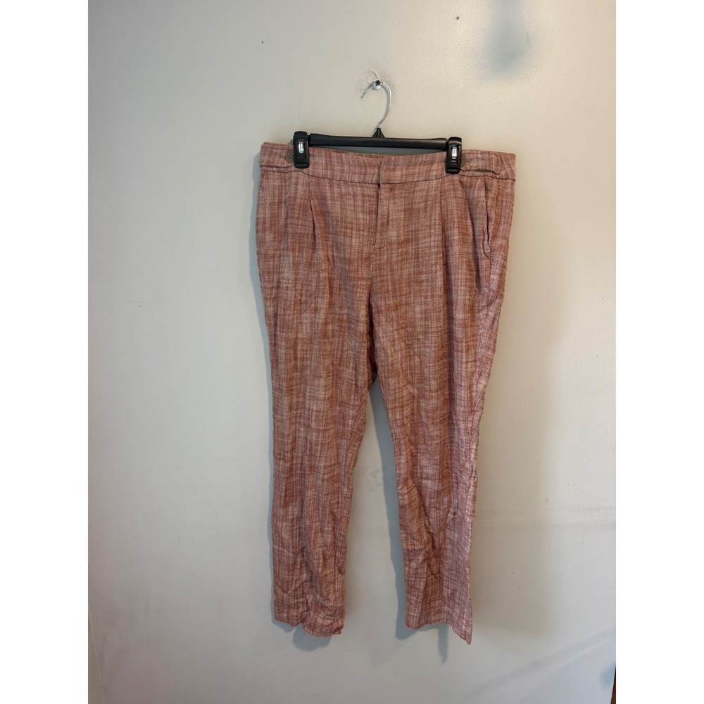 CJ Banks Women 14W Terracotta Woven Pleated Tapered Trousers Pants